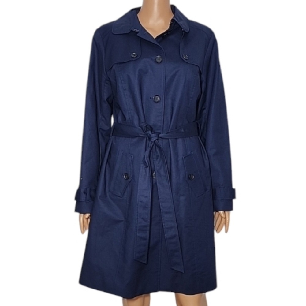 Isaac Mizrahi Live‎ Trench Coat Size 10  M Blue Water Resistant A301928 Women